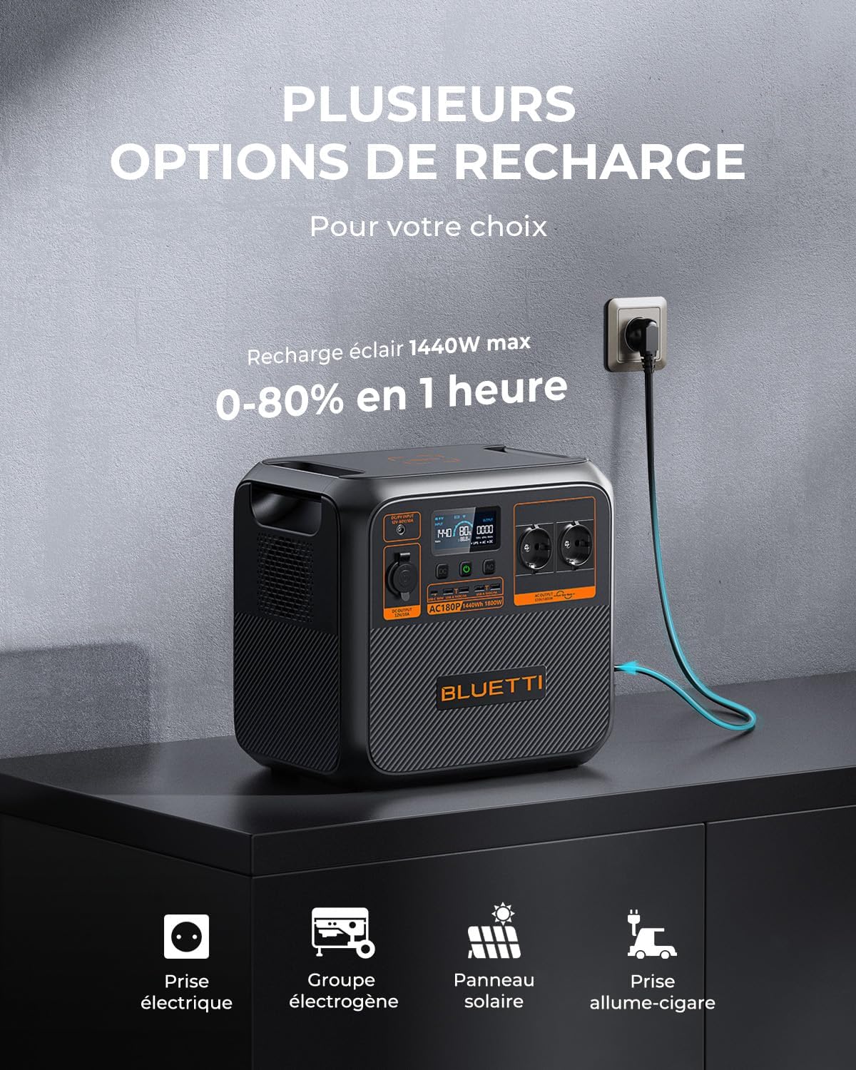 BLUETTI AC180P Station électrique portable | 1 800 W / 1 440 Wh - KARIB'LIGHT