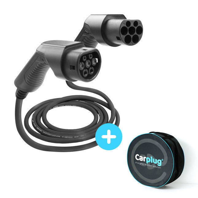 Câble de recharge Noir - Type 2 - Type 2 - 7m - 22kW (3 phases 32A) - T2 T2 + Housse - KARIB'LIGHT